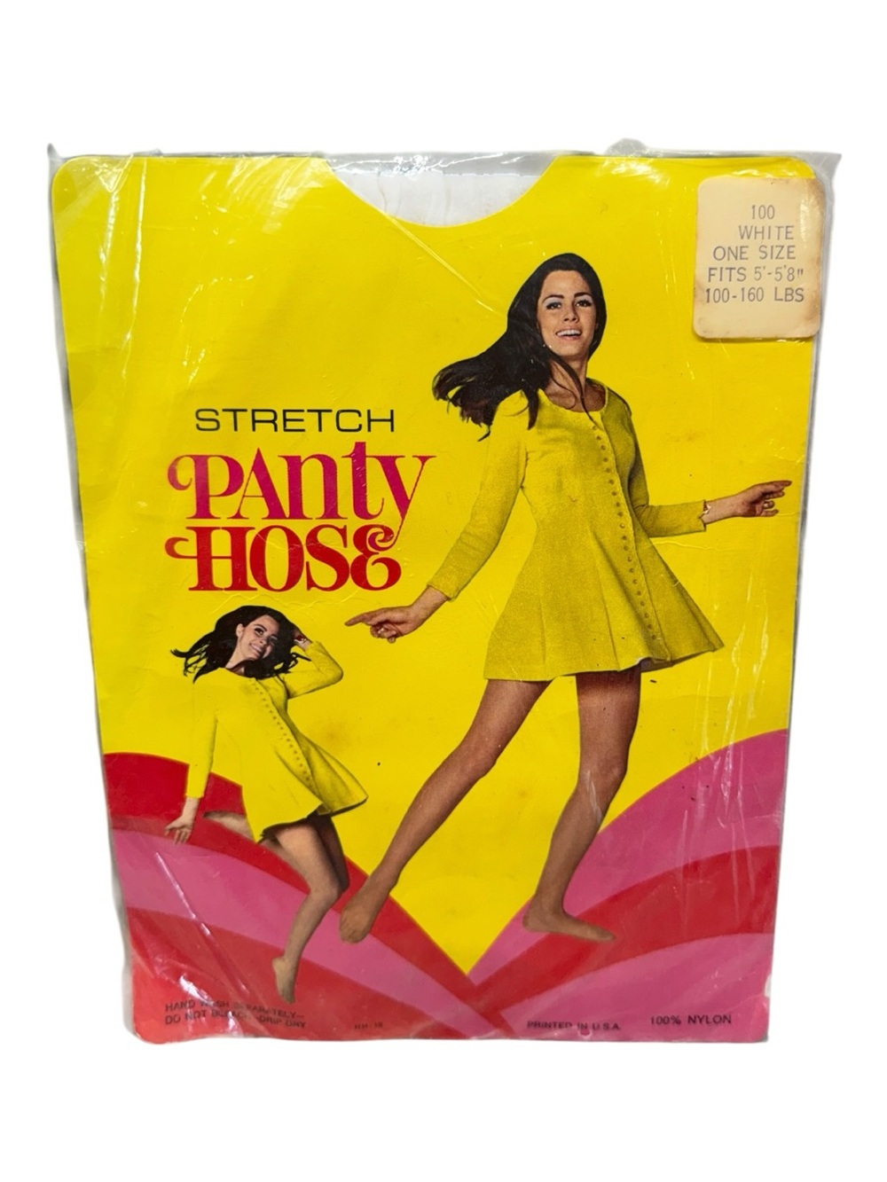 Vintage Stretch Pantyhose 100% Nylon One Size White Fits 100-160 Lbs
